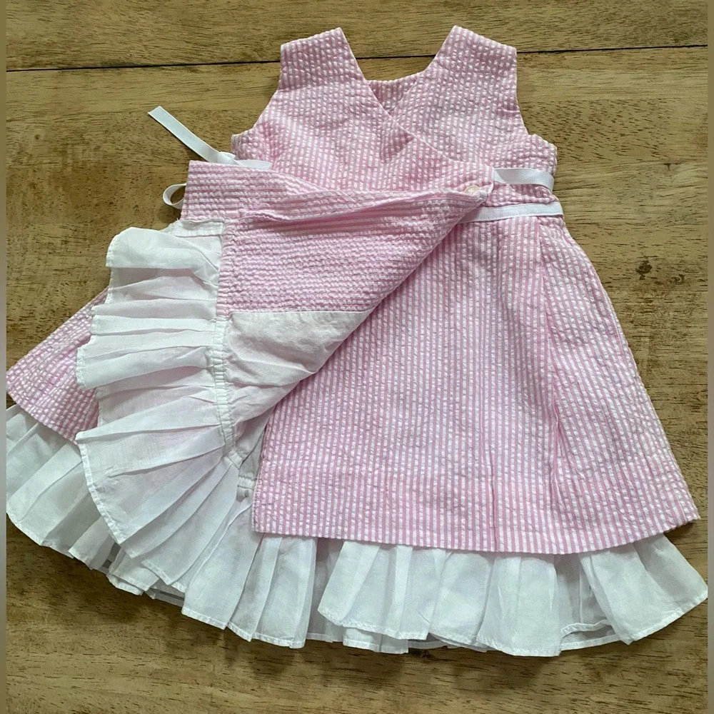 Ralph Lauren Infant Girl Sz 6M Pink/White Pinstripe Seersucker Dress‎